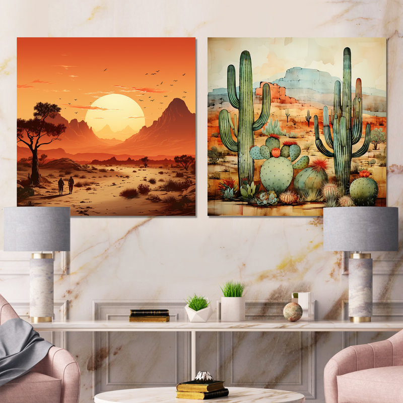 «Desert mexicain Serenity I», ensemble de 2 décorations murales en métal mexicain, H 36 po x l 72 po