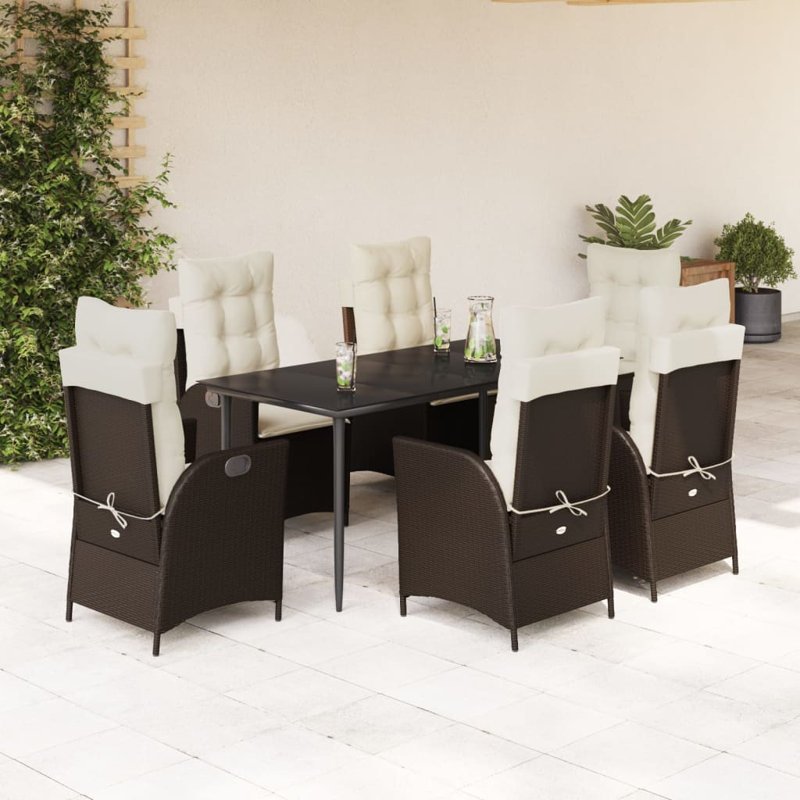  Ensemble de salle à manger de jardin brun, noir, blanc crème