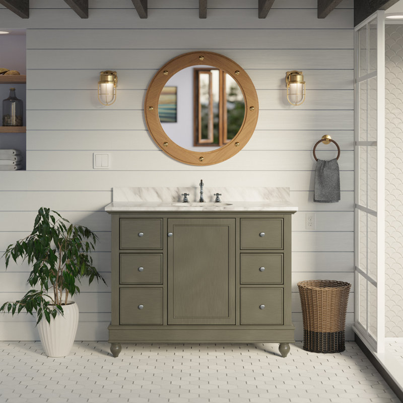Ferdinand 42'' Single Bathroom Vanity with Top, Carrara Marble, Weathered Gray