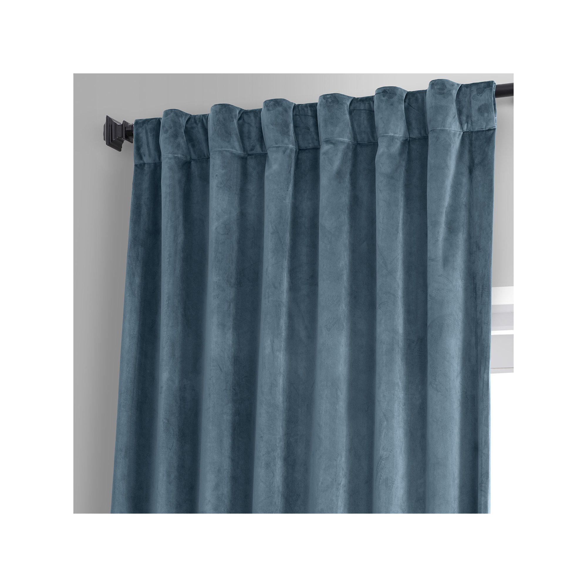 Loria Plush Velvet 100% Blackout Curtains For Bedroom, Living Room - Single Panel, Oxford Blue, 50" W x 108" L