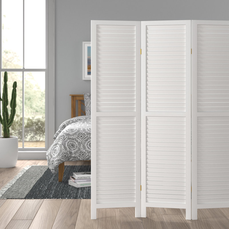 6 Ft. Tall Wooden Louvered Room Divider Walnut 3 Panel, 6, White