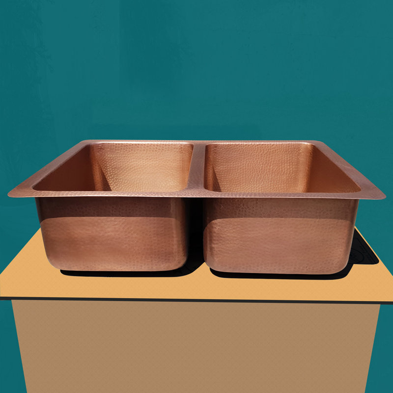 Landes Borough Wharf 550 mm W Double Bowl Copper Farmhouse Kitchen Sink