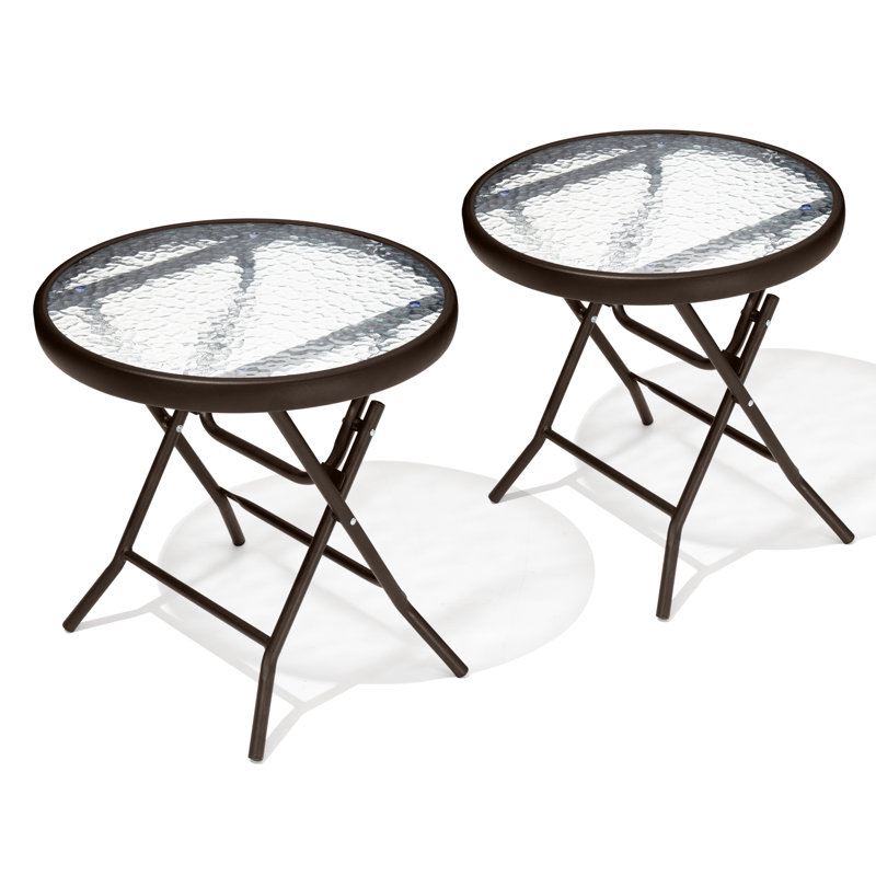 Folded Glass Round Outdoor Side Table, Brown, 2