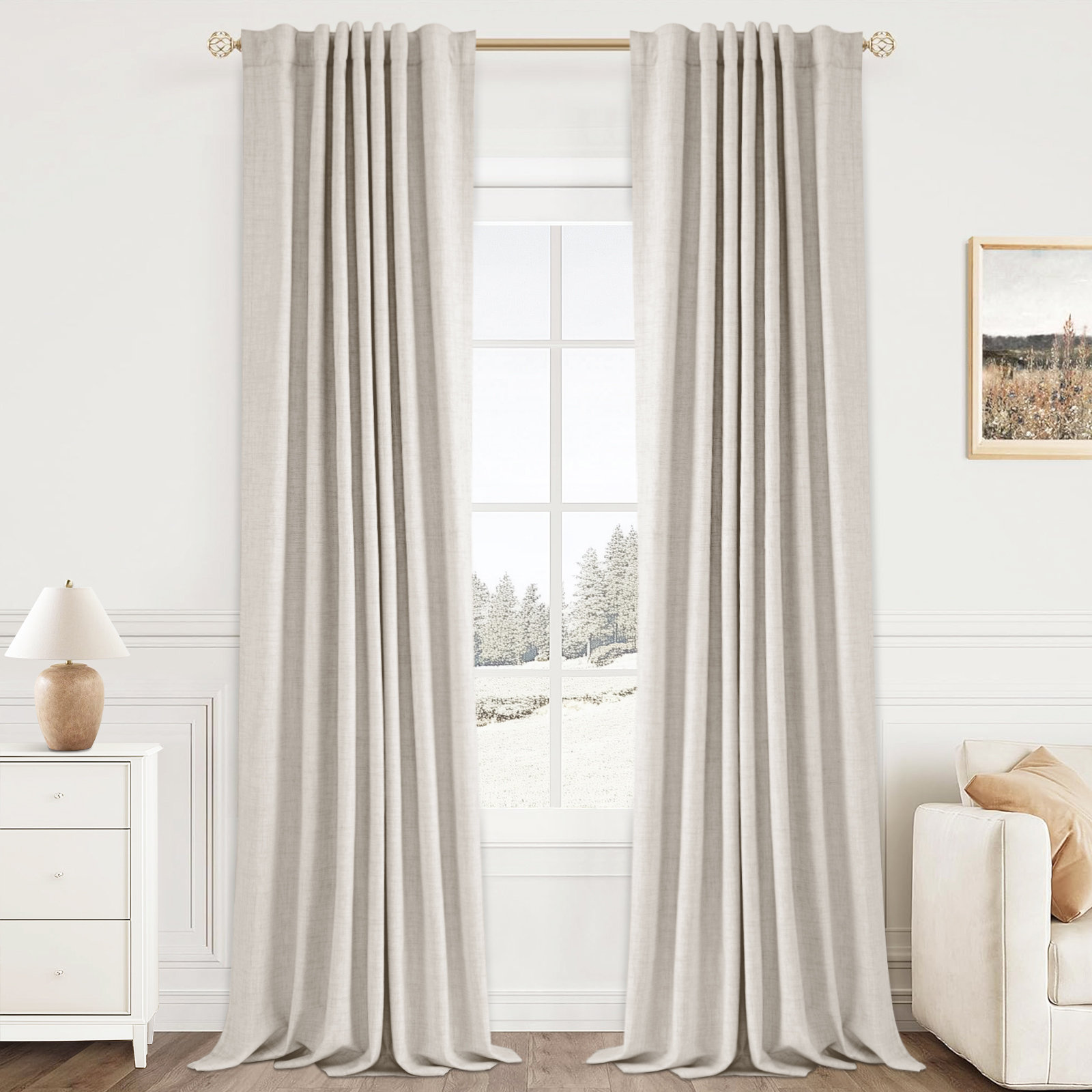 Gracie Oaks Graciella Thermal Insulated Faux Linen Textured 100% Blackout Curtains for Bedroom Living Room Back Tab/Rod Pocket & Reviews | Wayfair