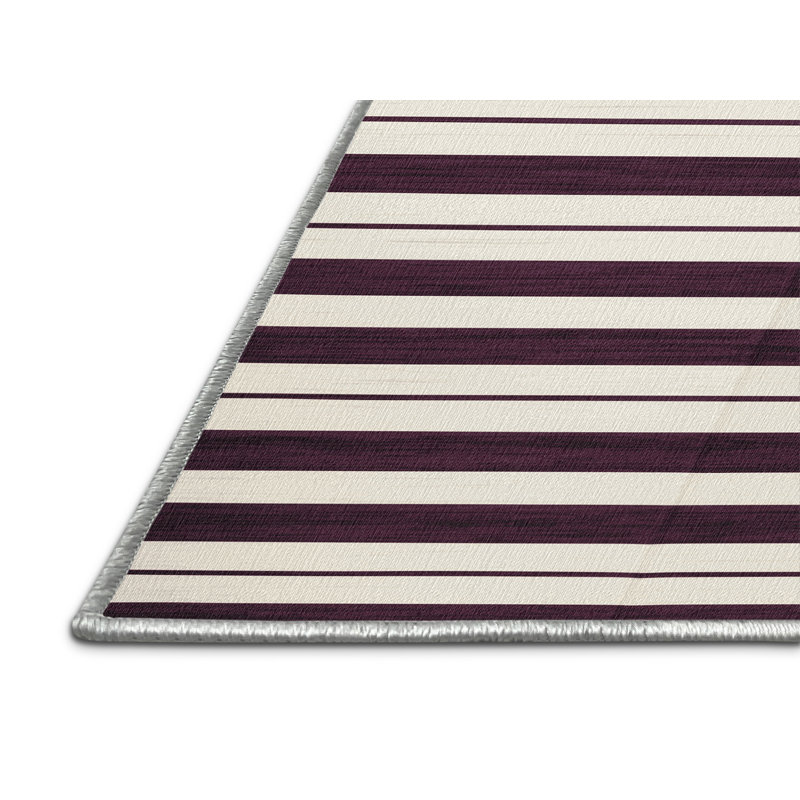 Tapis beige à rayures horizontales lavable à la machine, Carré 4 pi