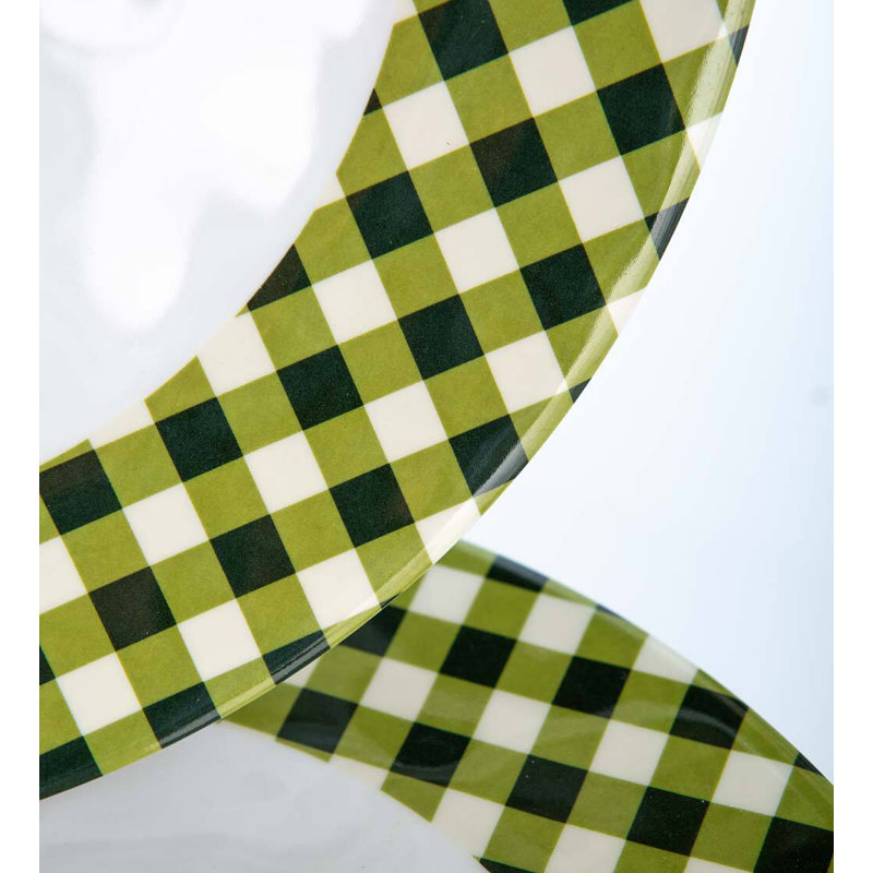 Moss Gingham Melamine Dinner Plates Set, Green