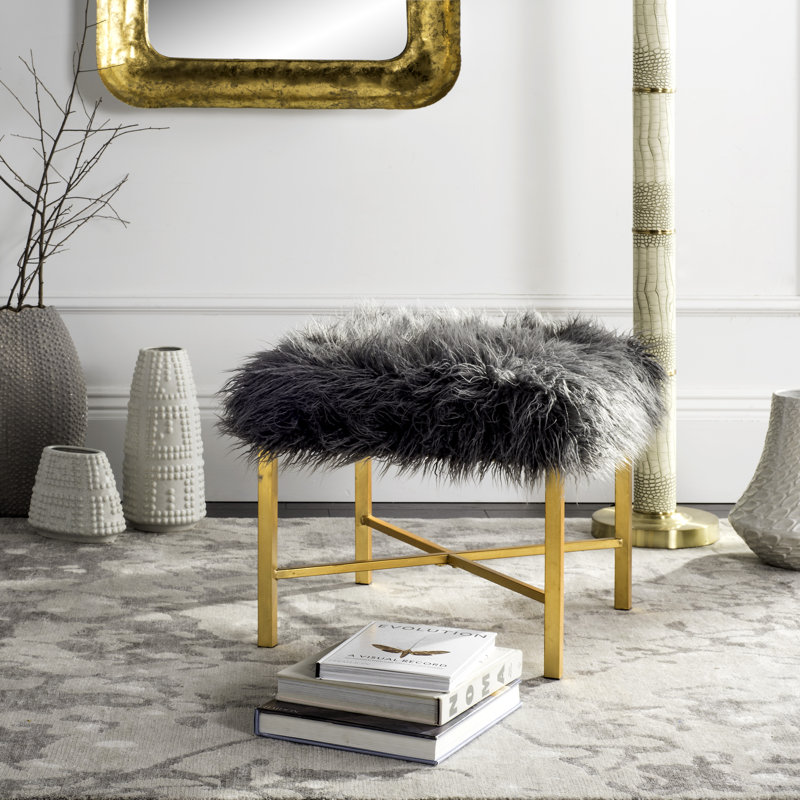Abraham Faux Sheepskin X- Square Bench, Grey