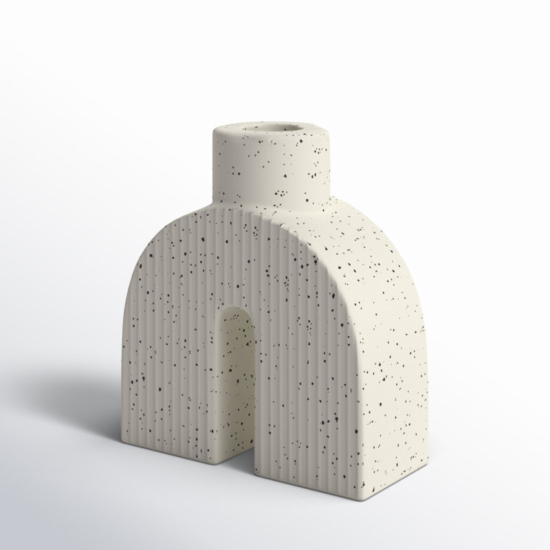 Ceramic Tabletop Candlestick, 5.25" H x 4.5" W x 2" D