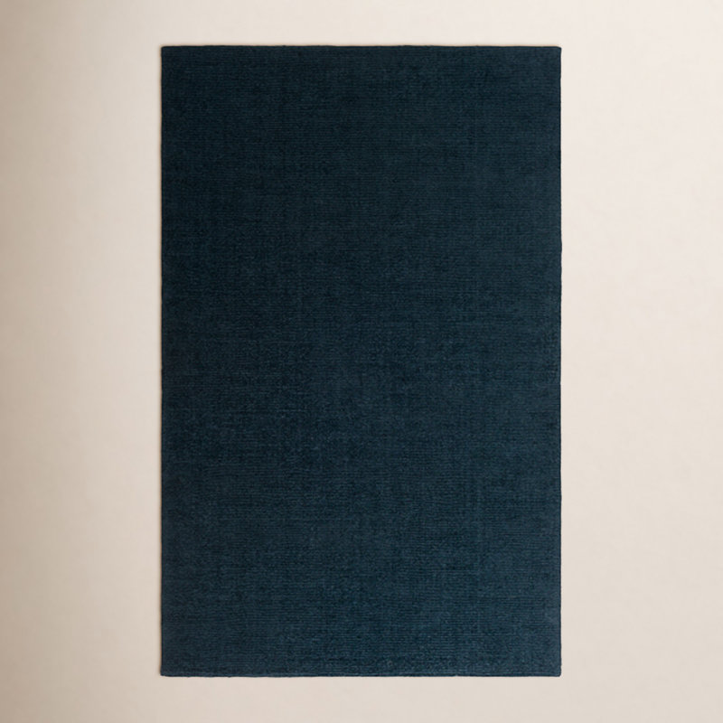 Tapis bleu foncé en laine Crowe, Rectangle 5 pi x 8 pi