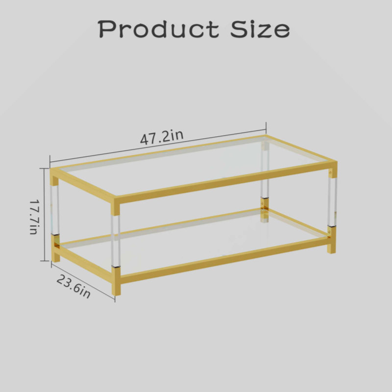 Modern Gold Glass Coffee Table with Acrylic Legs and Storage