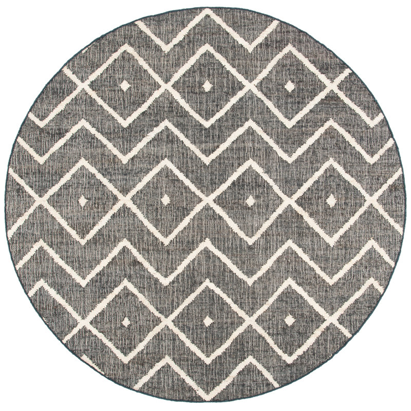 Furman Kilim Geometric Hand-Loomed Natural/Charcoal Area Rug, Round 3'