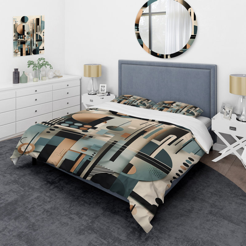 Ensemble de housse de couette bleu et noir Symmetry In Motion I Bedding, Housse de couette pour grand lit et 2 taies décor