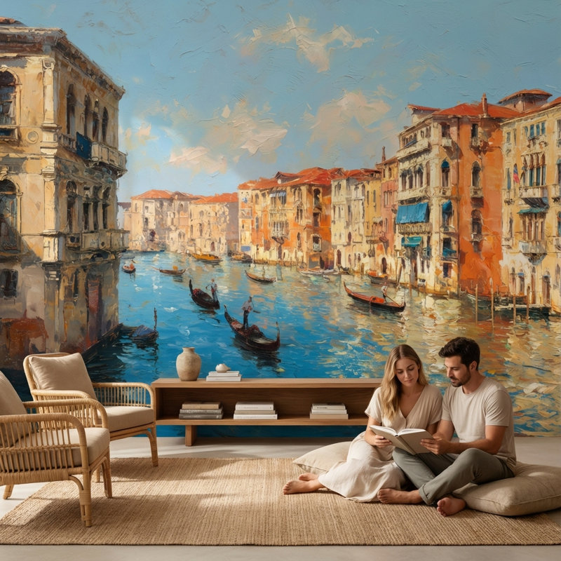 Papier peint Venise, canal et gondoles, Non tissé, 120"x96"