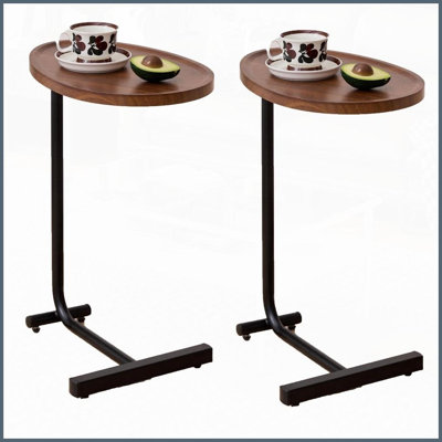 2-Piece Brown C-Shaped Coffee Table – Space-Saving for Small Living/Bedrooms, Easy to Slide Under Couches