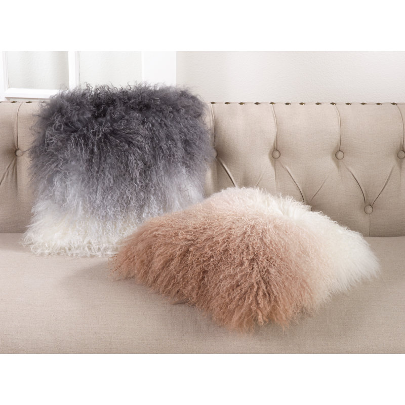 Natural Ombre Mongolian Lamb Fur Wool Throw Pillow
