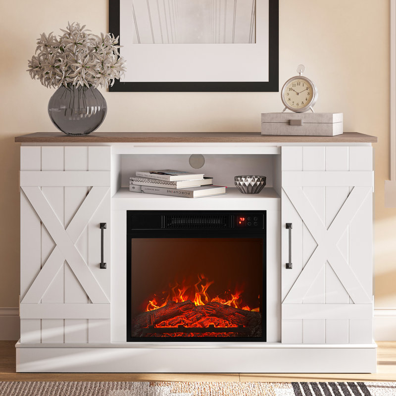 Burroway 47" TV Stand with 18" Electric Fireplace Heater & Media Entertainment Center Console Table for TV up to 50" with Open Storage Shelves & Cabinets