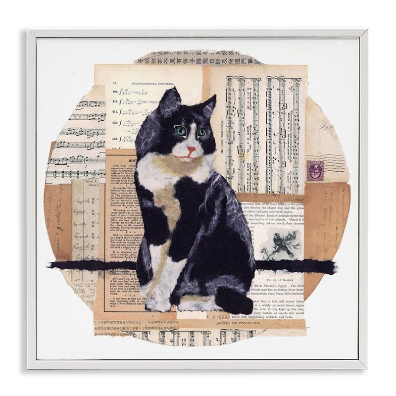 «Tuxedo Cat Collage Giclee Art» par Nancy Overton, Giclée encadrée blanc bord de mer, H 24 po x l 24 po