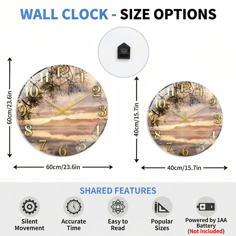 Horloge murale décorative en verre Sunset, 60x60cm(23.6x23.6inch)