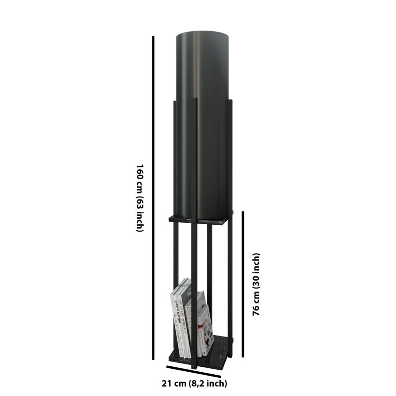 Modern Black Floor Lamp, 63.0 Inches Tall, Particle Board Body & MDF Profile, Stylish Fabric Cap (8.3 Inches Diameter) | On/Off Switch on Cable, E27 Socket (Max 60W), CE Certified | Ideal for Living Room & Bedroom Decor