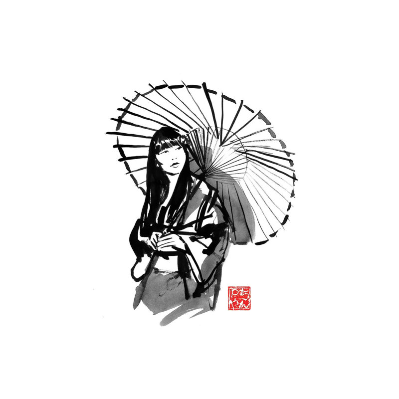 Umbrella's Geisha by Péchane - Painting on Canvas, Wrapped Canvas, 30.48 cm H x 45.72 cm W