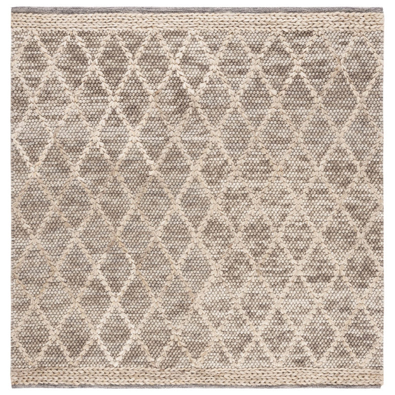 Tapis géométrique en laine / coton tissé à la main Fabeha, Carré 6 pi