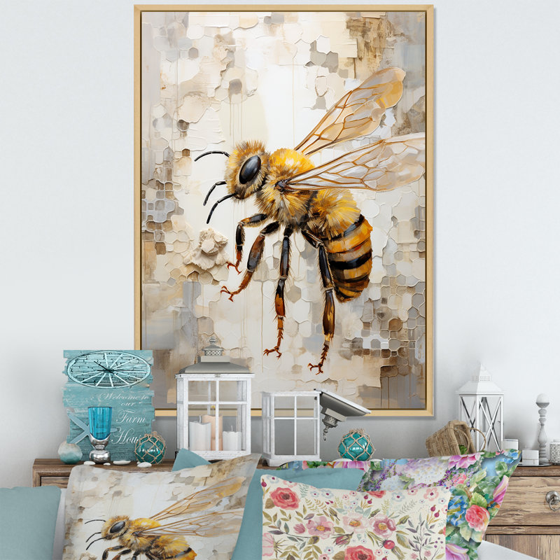 Minimalisme «Buzzing Bee III» sur toile, H 44 po x l 34 po x P 1,5 po, Cadre naturel flottant