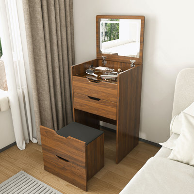 Coiffeuse avec miroir éclairé, coiffeuse à plateau rabattable avec tabouret pour la chambre à coucher et le vestiaire