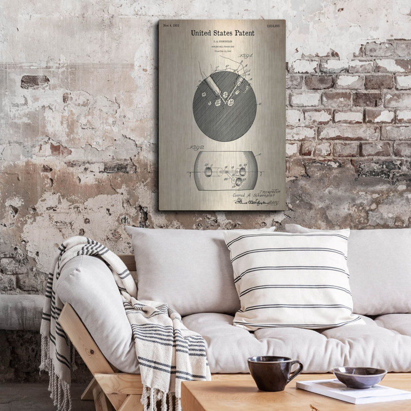 «Bowling Ball Finger Grip Blueprint Parchment» par Luxe Metal Portfolio, H 36 po x l 24 po