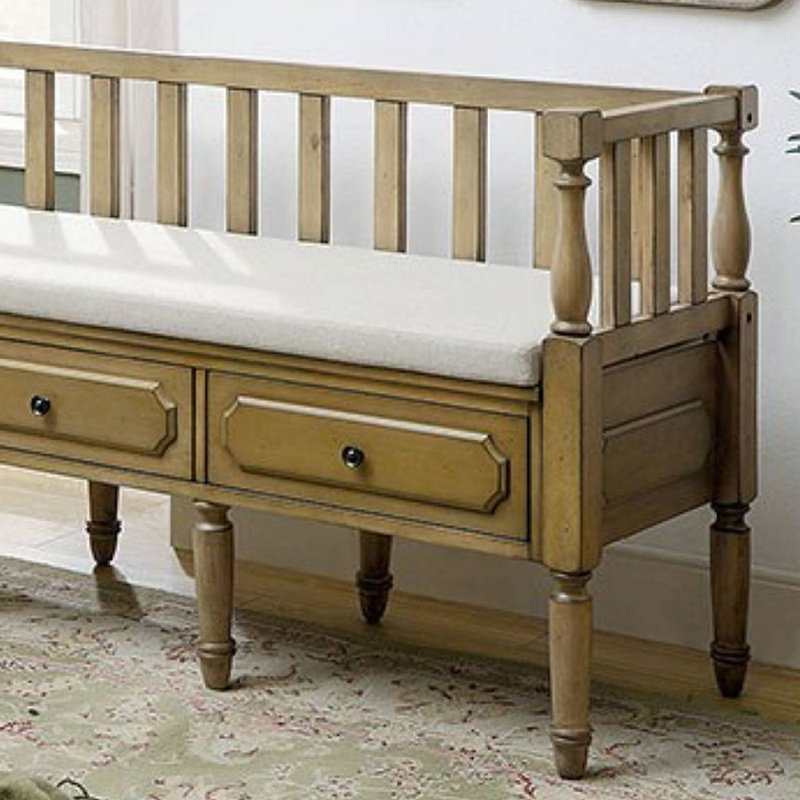 Linen Blend Upholstered Bench, Ivory