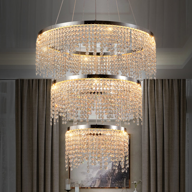 23.6 Inch 3-Light Integrated LED Crystal Chrome Chandelier - Modern Luxury