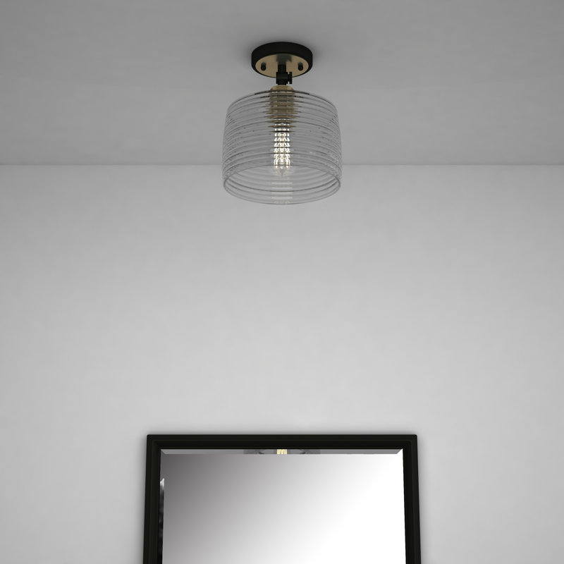 Plafonnier semi-encastré 1 lumière 8,66 po Winterville, Laiton antique, Transparent