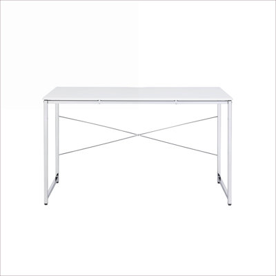Bureaux, bureau moderne blanc avec structure en métal chromé et amp; Barre transversale en forme de X | Blanc, bois composite