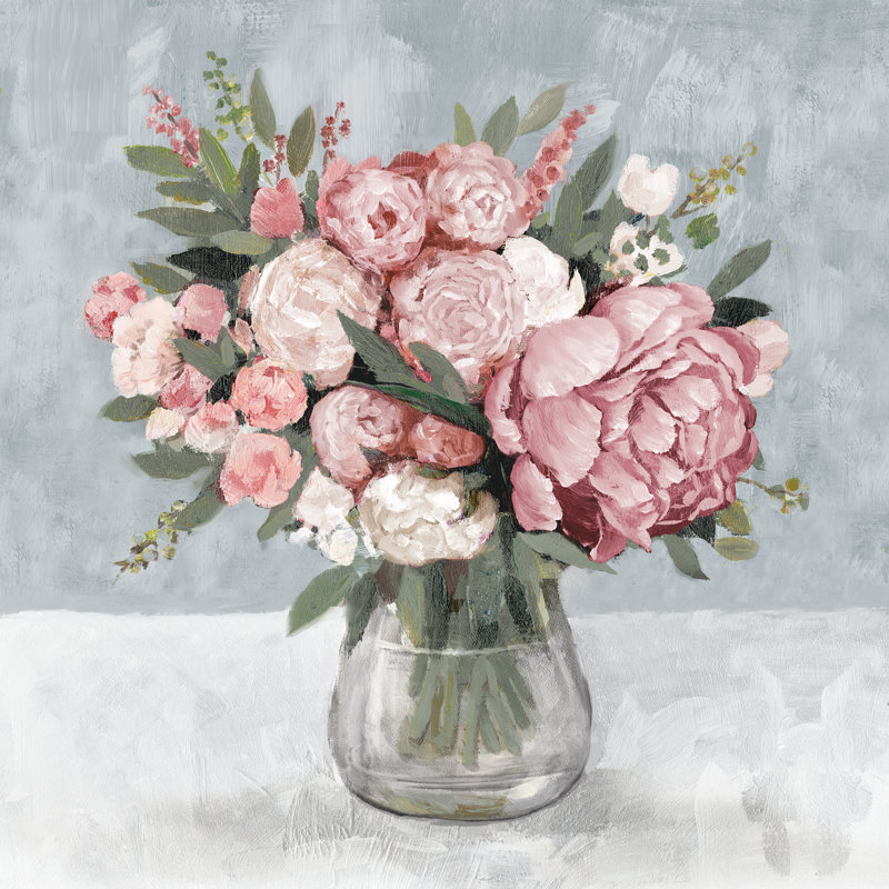 Bouquet rose par Inconnu, H 36 po x l 36 po, Papier avec cadre photo en érable, Pas de tapis