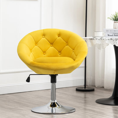 Fauteuil d'appoint pivotant en velours, base hydraulique, métal chromé, rotation à 360 degrés, velours de H 24 po x P 32 po à 38,25 po avec structure en métal
