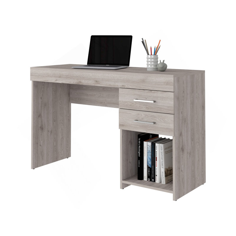Bureau d'ordinateur Austin, deux tiroirs, une armoire, Gris