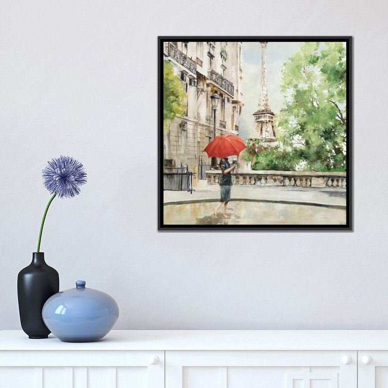 « paris walk », impression sur toile, H 18 po x l 18 po x P 1,5 po, Toile avec cadre noir, Pas de tapis