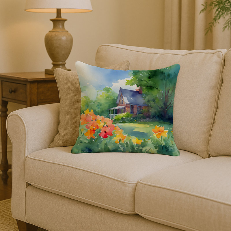 Coussin décoratif aquarelle Massachusetts, Carré 14 po