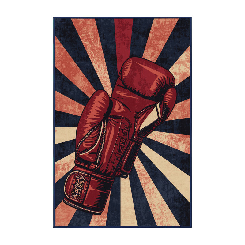 Machine Washable Yonkers Boxing Gloves Classic Striped Rug in Purple – Navy Binding, 2x3
