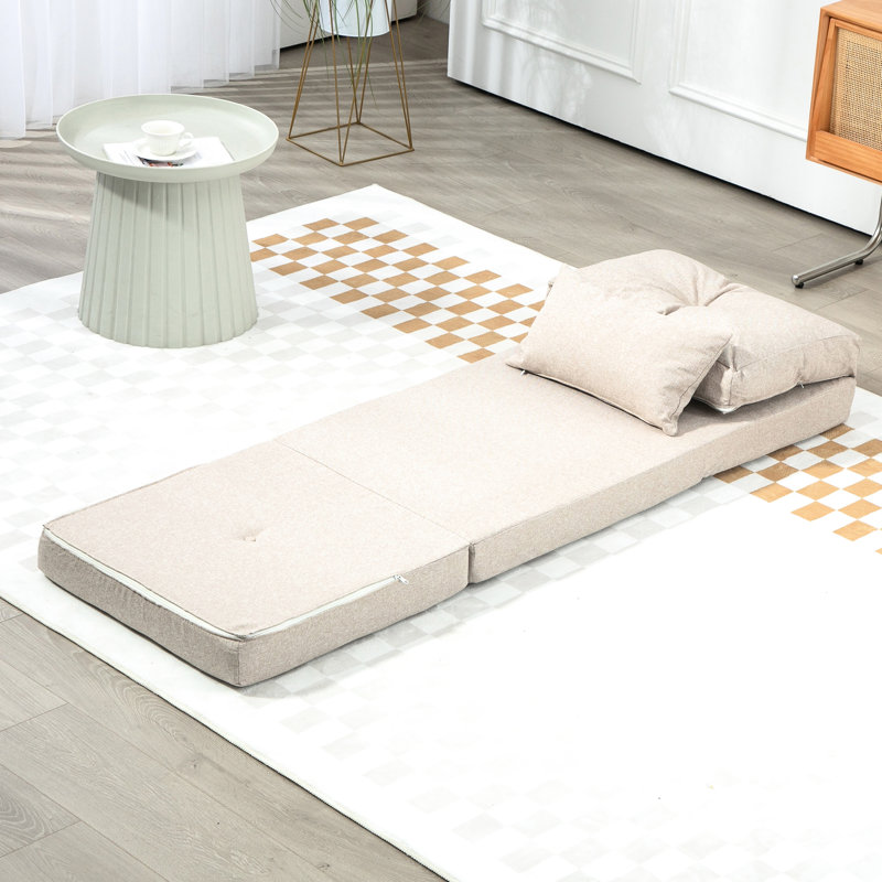 Lit de salon Flip Chair: réglable, pliable, revêtement de sol en lin beige: lit convertible avec coussins, pour la maison