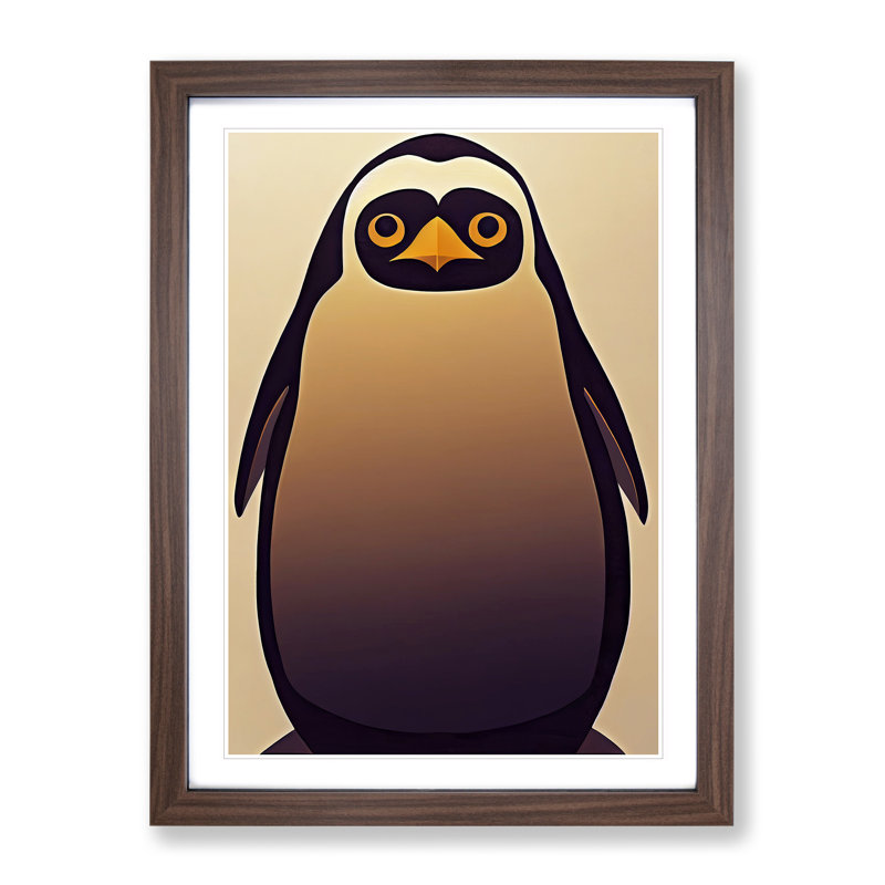 Retro Penguin No.2 - Single Picture Frame Print, Brown Framed, 46cm H x 34cm W x 2cm D