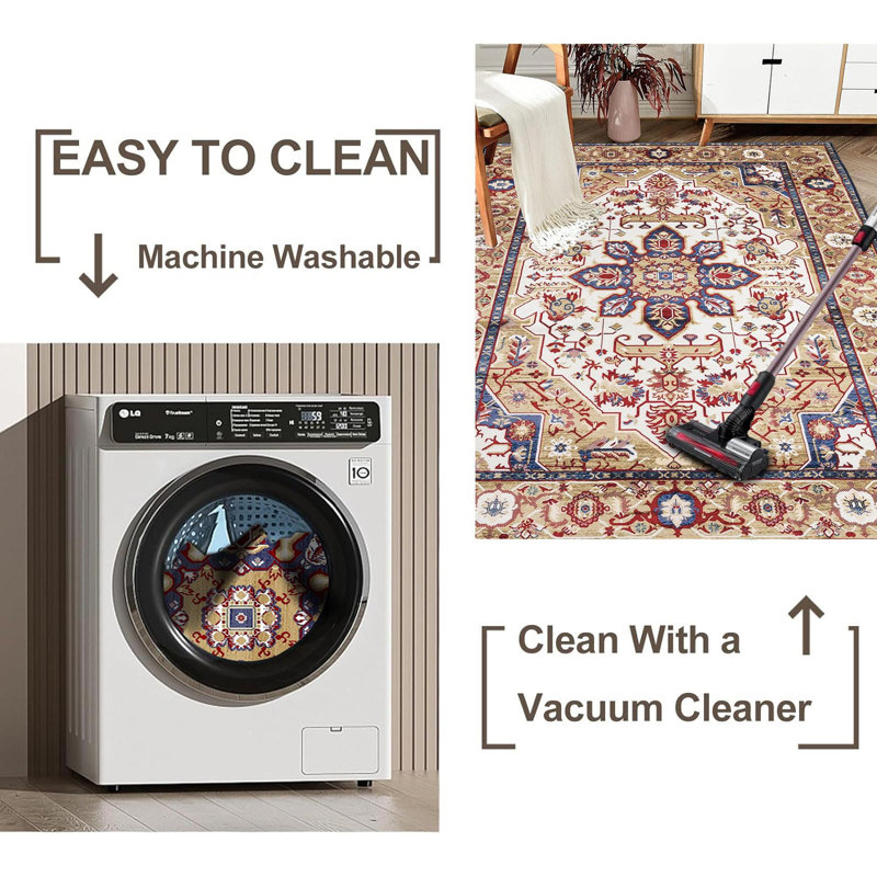 Tapis lavable antidérapant rétro Bohemian, Rectangle 6 pi x 9 pi
