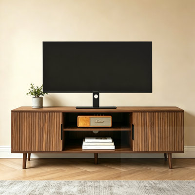 Meuble télé cannelé avec tablettes ouvertes