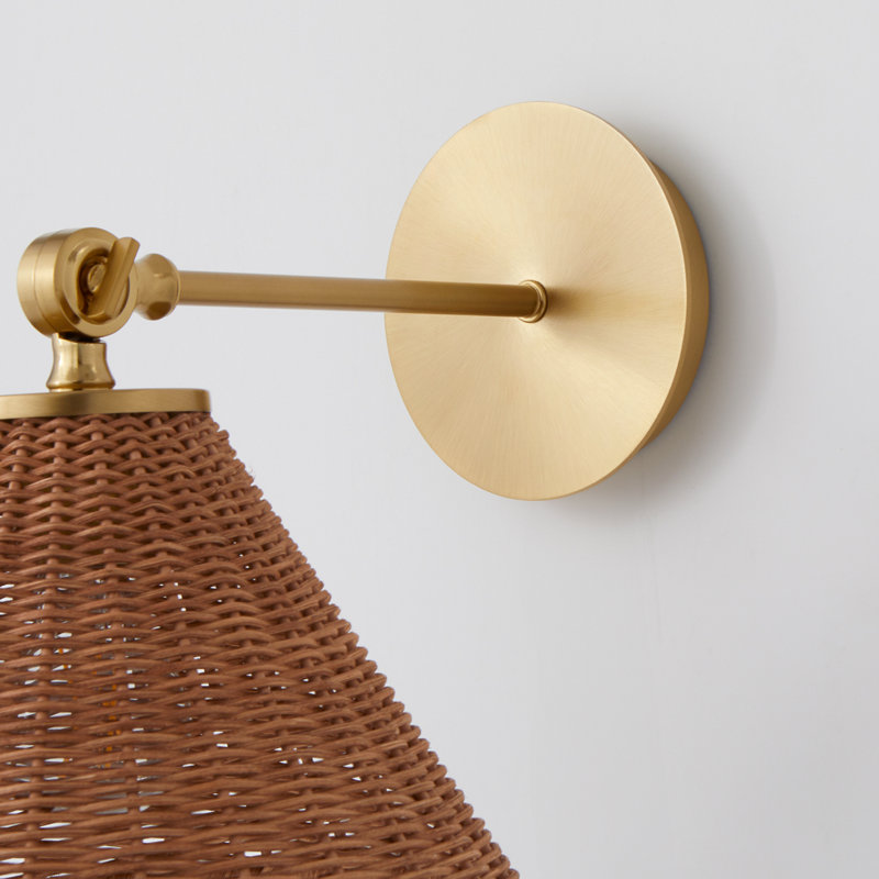 1 Light Small Wicker Wall Mount, Antique Brass