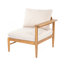 Canapé d'extérieur en forme de L en bois d'acacia, finition teck clair avec coussin beige