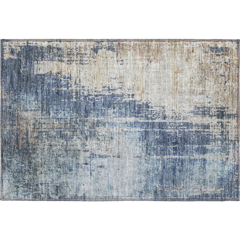 Premium Machine Washable Prisco Navy Rug, Rectangle 1'8" x 2'6"