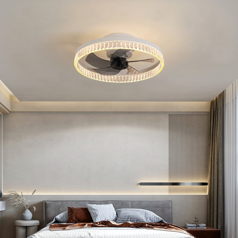 Ventilateur de plafond avec lumières, ventilateur de plafond de 20 po avec télécommande, ventilateur de plafond encastré moderne, lumière de ventilateur ronde pour chambre à coucher, salon, cuisine, petit luminaire de plafond à DEL
