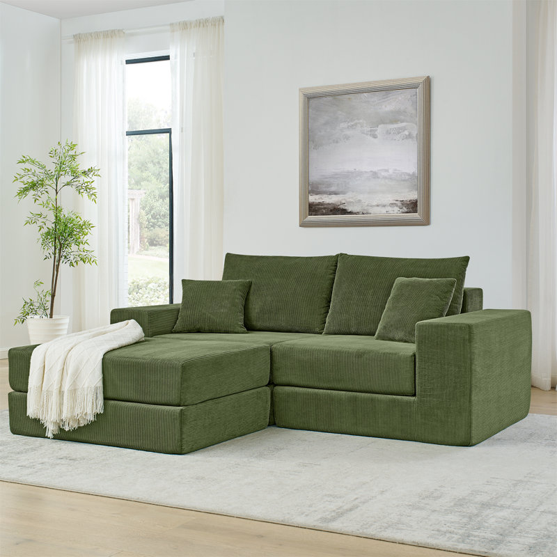Canapé modulaire modulaire en nuage, canapé rembourré en forme de L moderne avec repose-pieds amovible, canapé-lit à siège profond avec coussins décoratifs pour salon, appartement, petit espace, vert