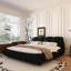 Lit pour très grand lit avec structure en bois massif, tissu doux, stable et confortable, lit noir élégant, bois, revêtement Scratch, tête de lit surdimensionnée,