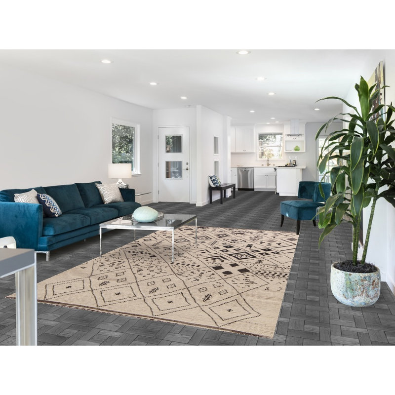 Tapis ivoire en laine All-Over Trellis