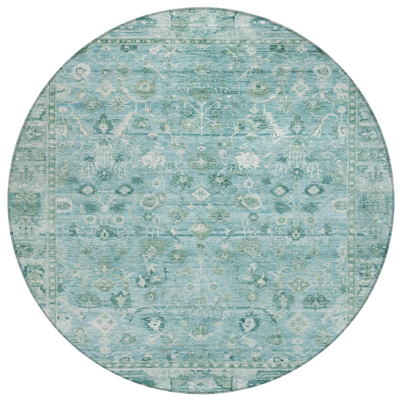 Machine Washable Indoor/Outdoor Xhevrie Blue Rug, Round 8'